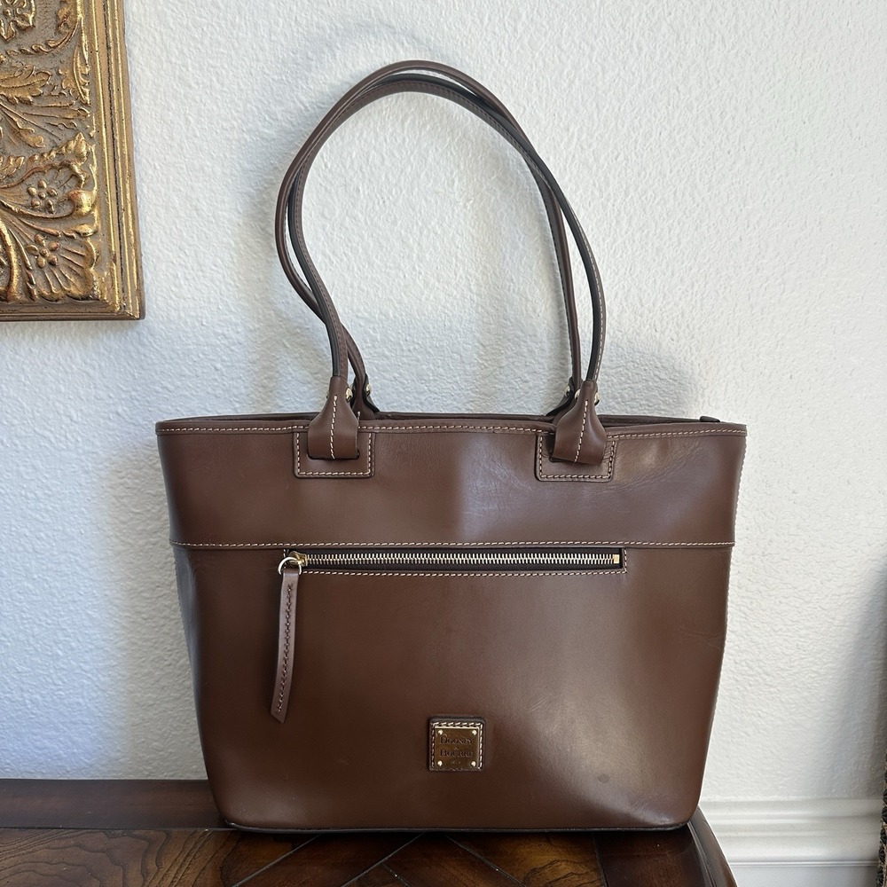 Dooney & Bourke Beacon Zip Tote Brown Leather Shoulder Bag Purse Style 1464 Nana